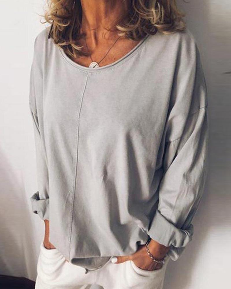 

Solid Color Loose Sleeve Pullover Tops, Gray