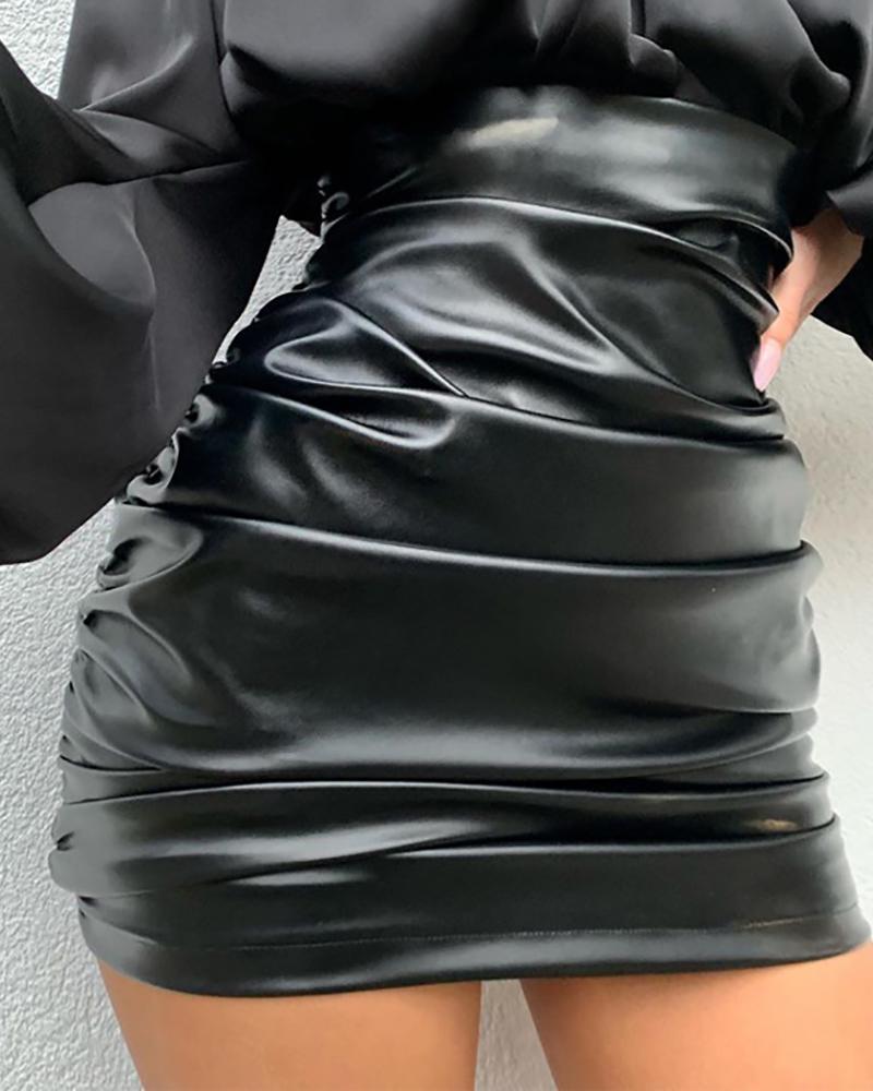 

High Waist Faux Leather Mini Skirt, Black