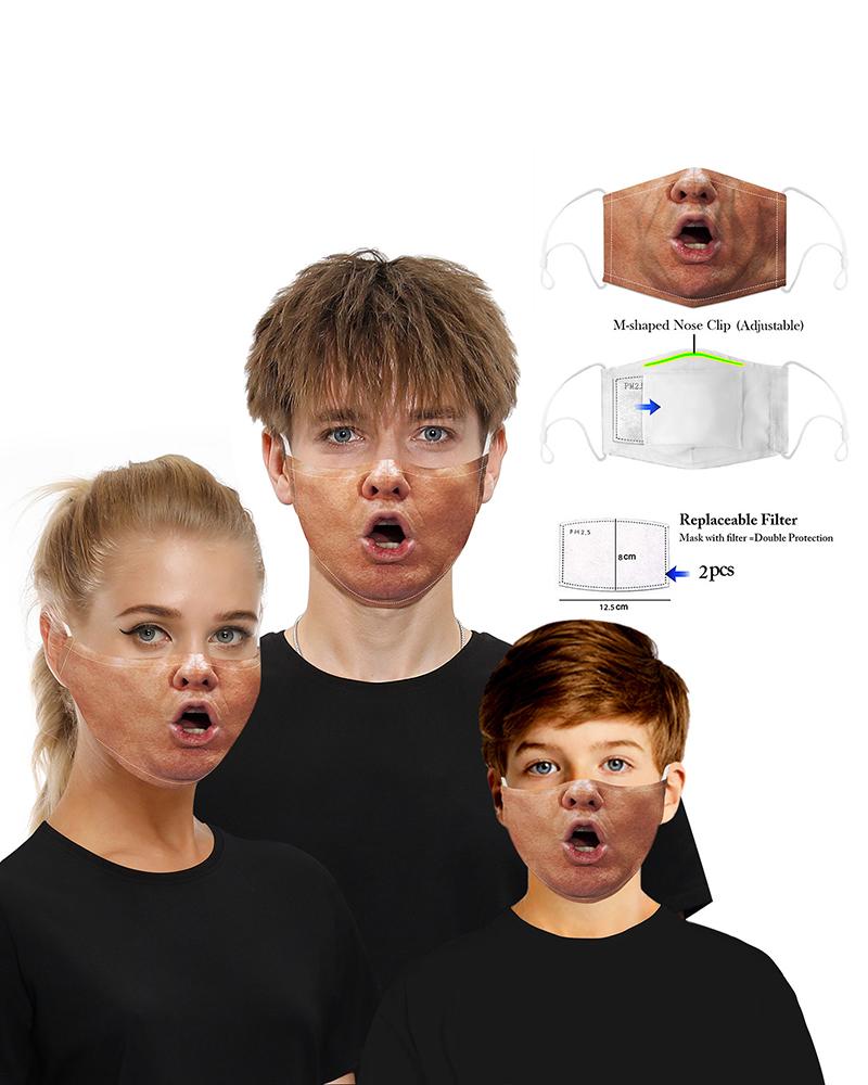 

Face Print Mouth M .a. s. k Breathable Washable And Reusable With 2PCS Replaceable Filter, Style1