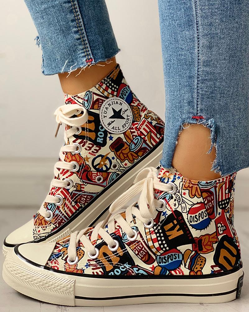 

Print Lace-Up Casual Sneakers, Multicolor