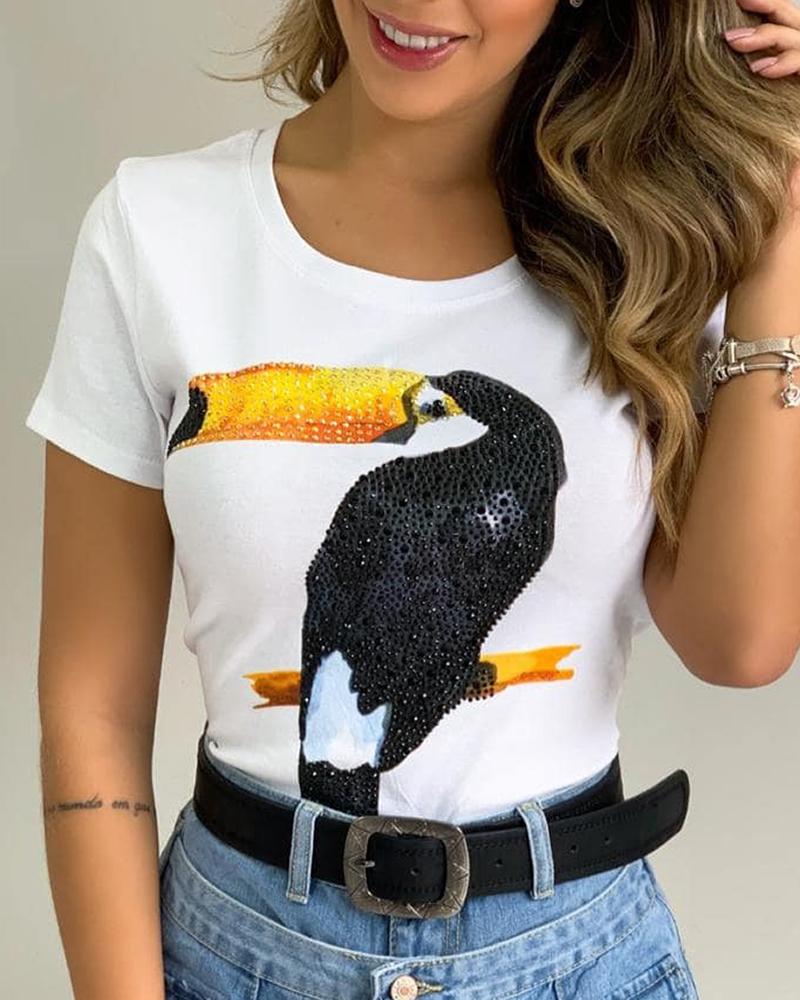

Print Short Sleeve Casual T-Shirt, White