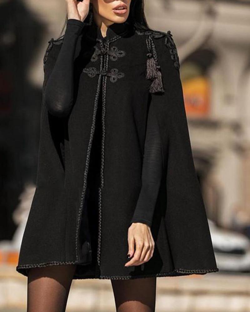 

Loose Fit Emroidered Cape Coat, Black