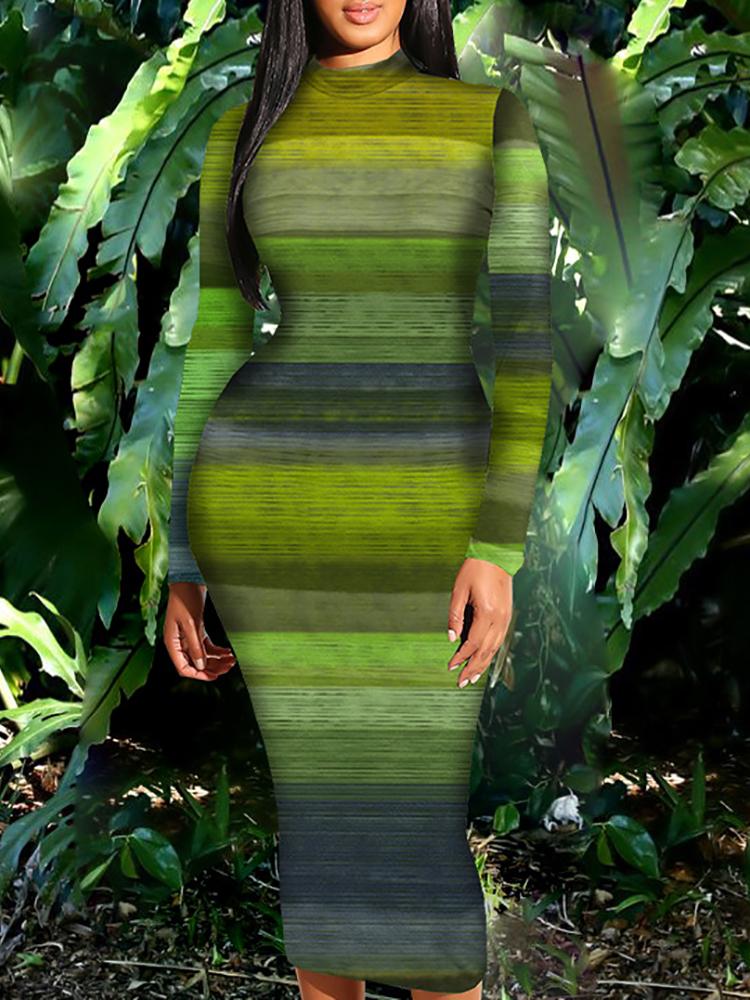 

Tie Dye Striped Mock Neck Bodycon Dress, Green