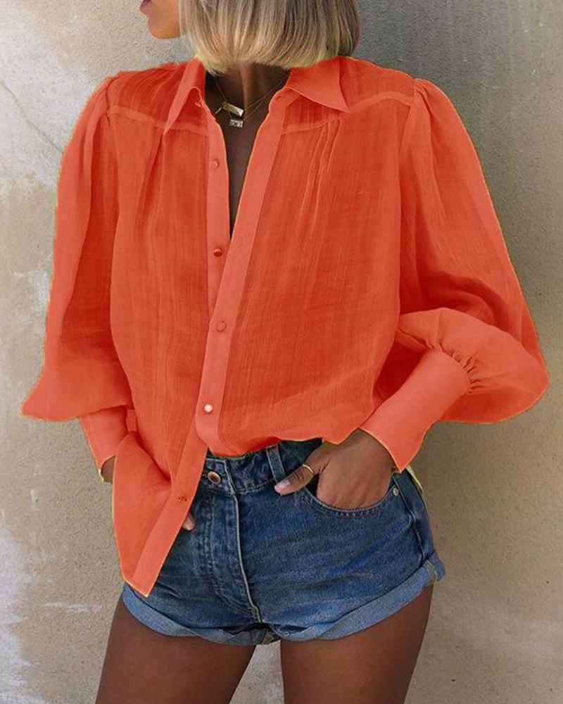 

Mutton Sleeve Button Detail Blouse, Orange