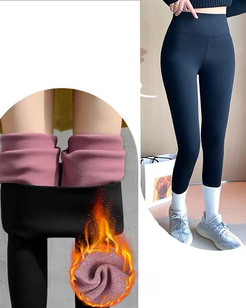 

High Waist Seamless Lined Warm Leggings, Black