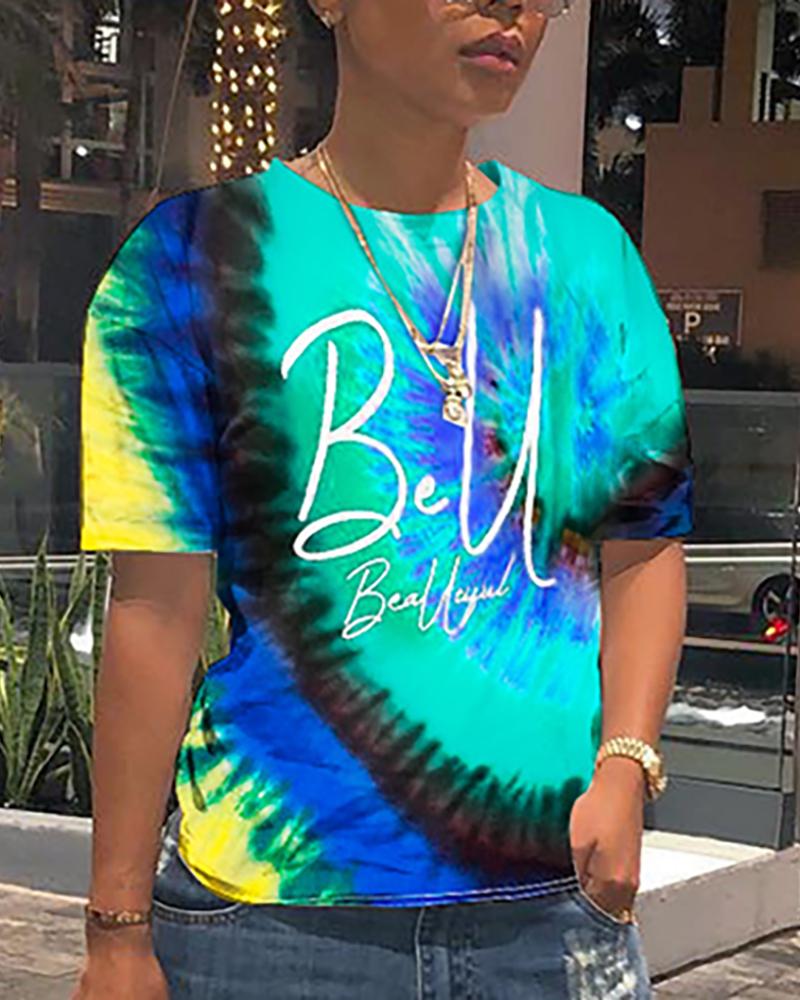 

Tie Dye Print Short Sleeve T-Shirt, Blue