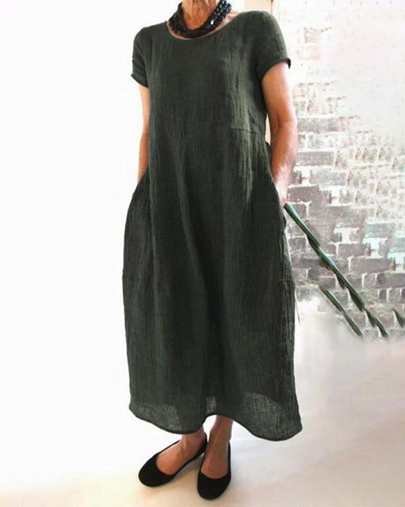 

Short Sleeve Pocket Design Casual Dress