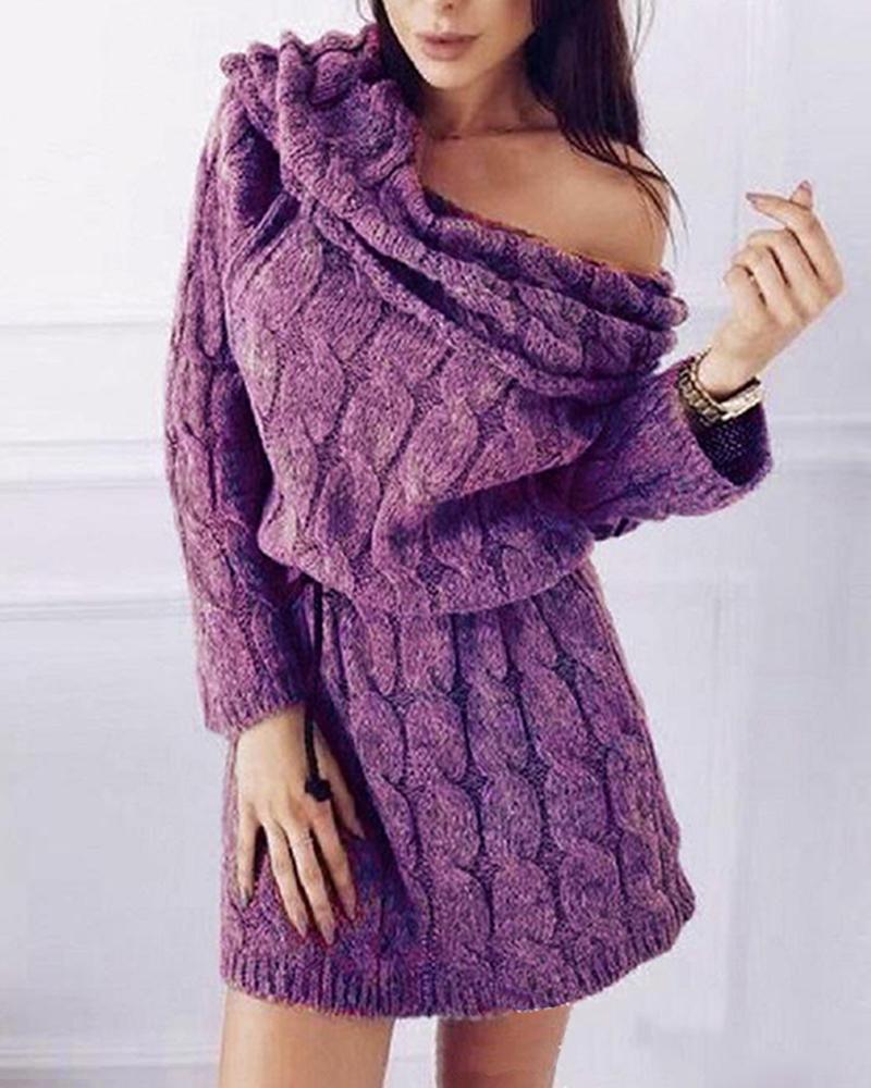

High Neck Mohair Sweater Dress, Purple