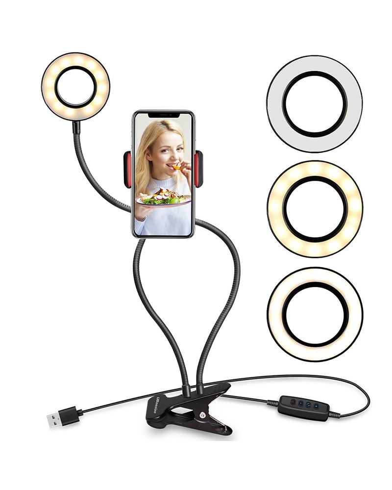

Mobile Clip Beauty Bracket Desk Lamp LED Light Phone Holder, White