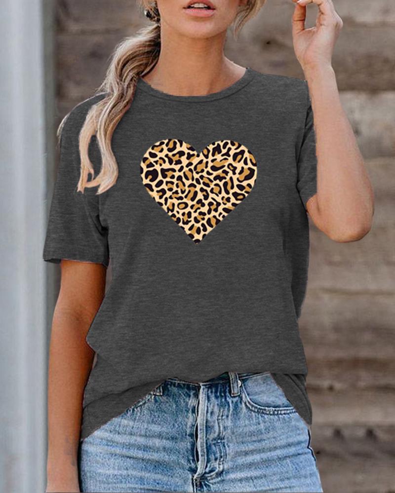 

Heart Print Short Sleeve T-shirt For Valentine' Day, Style6