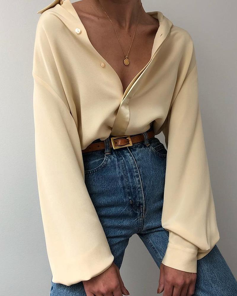 

Deep V Neck Lantern Sleeve Shirt