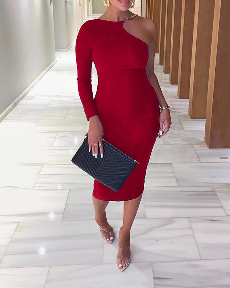 

One Shoulder Bodycon Midi Dress, Red