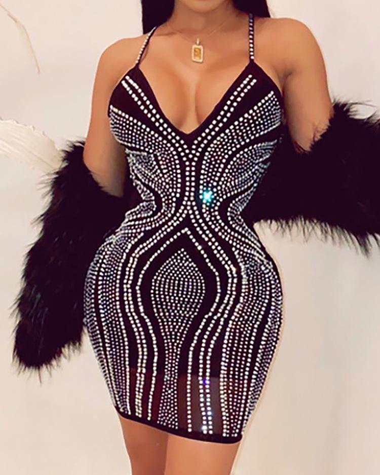 

V-Neck Hot Stamping Bodycon Dress