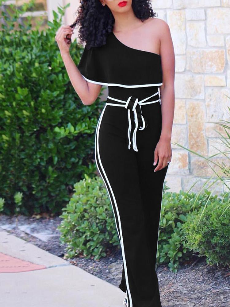 

Contrast Binding One Shoulder Self Belted Jumpsuit