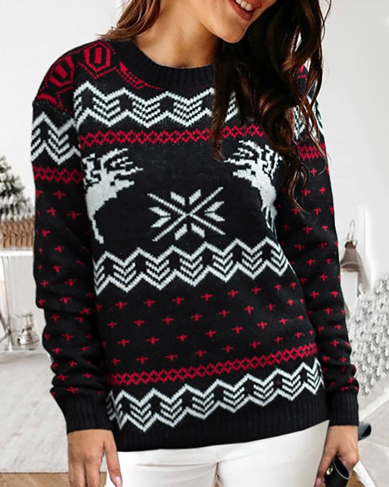 

Christmas Moose Print Colorblock Knit Ugly Sweater, Black