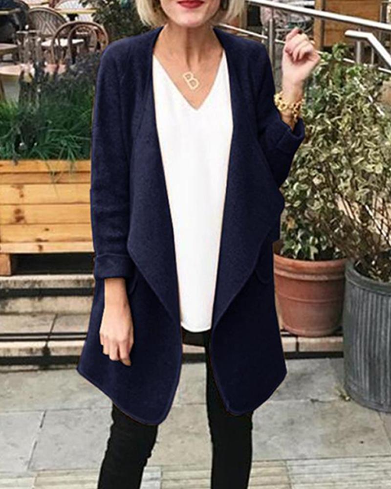 

Solid Over-The-Knee Pocketed Cardigan, Purplish blue
