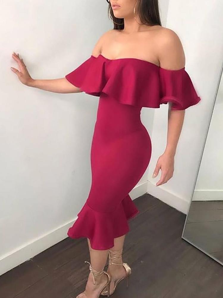 

Sexy Flared Off Shoulder Bodycon Dress, Yellow