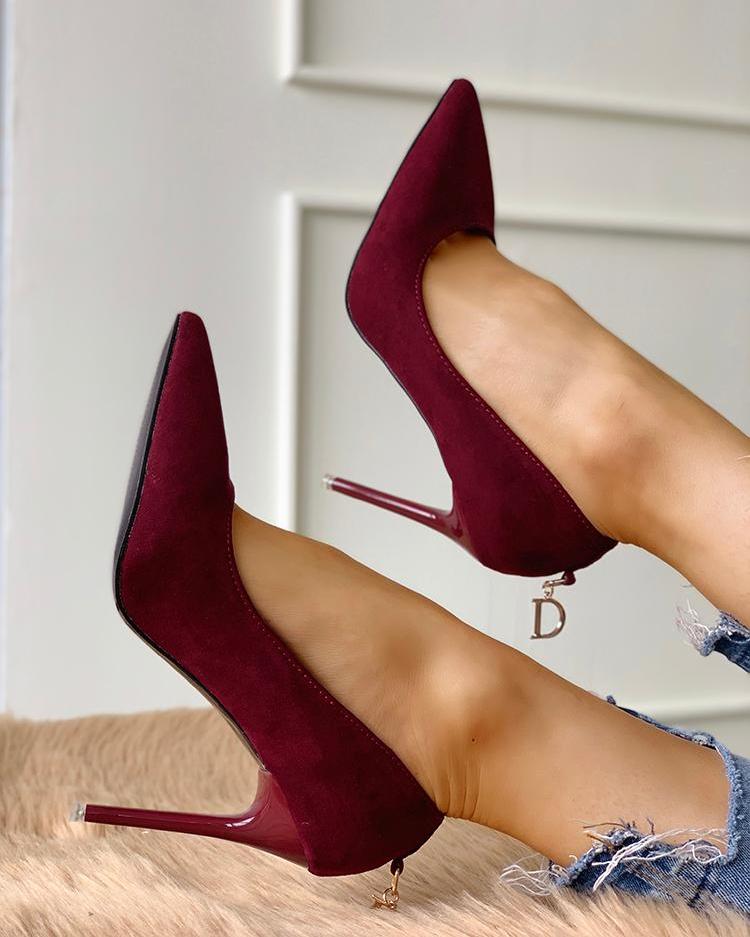 

Suede Pointed Toe Zipper Back Thin Heels, Wine red