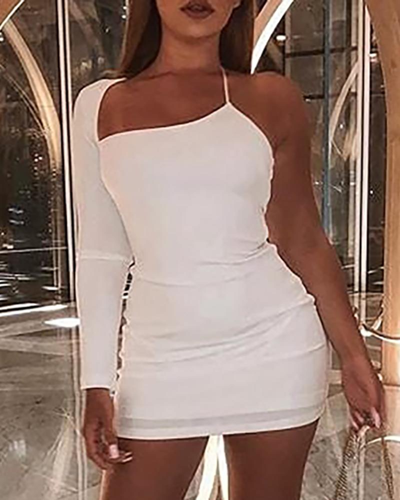 

One Shoulder Spaghetti Strap Bodycon Dress, White