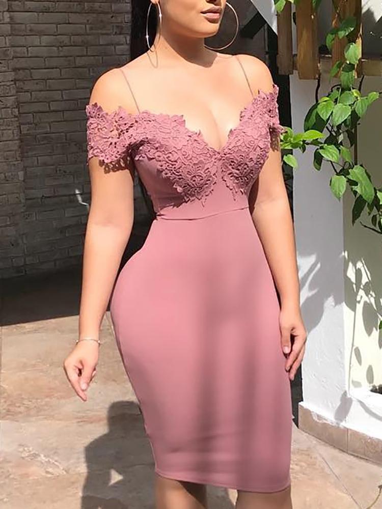 

Cold Shoulder Crochet Lace Midi Dress