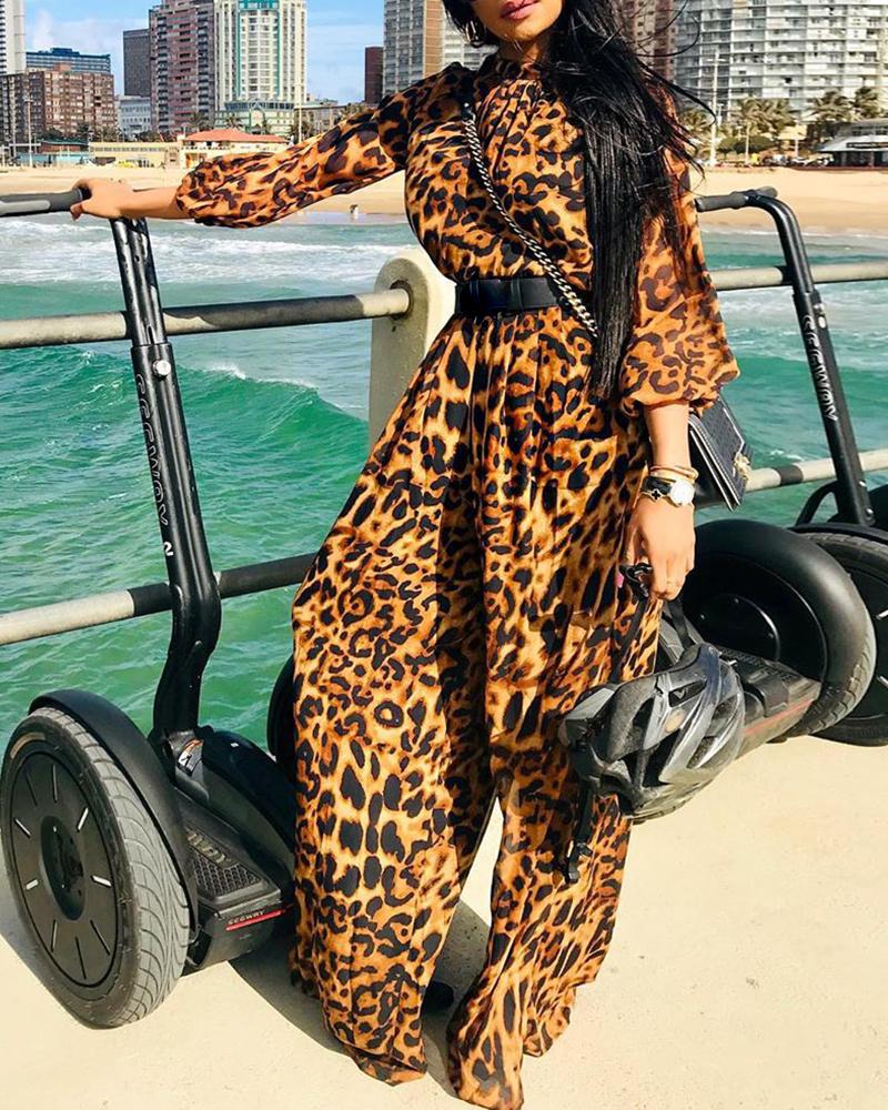 

Leopard Long Sleeve Casual Jumpsuit