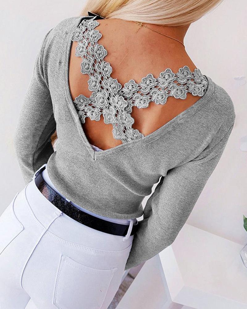

Solid Lace Crisscross Back Top, Gray