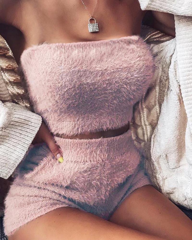 

Fluffy Bandeau Top & Short Sets, Pink