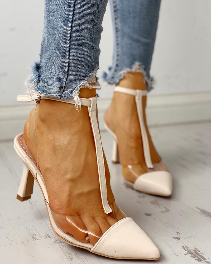 

Pointed Toe Transparent Slingback Thin Heels, Beige