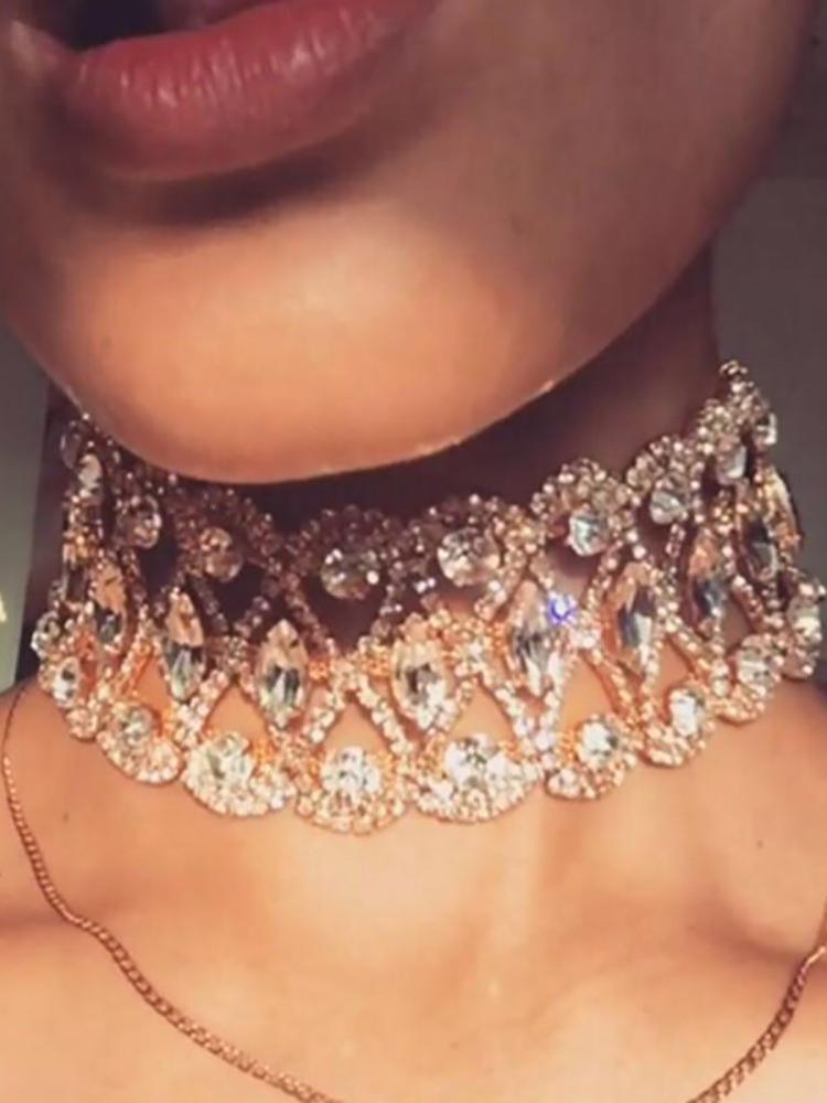 

Fashion Shiny Embellished Clavicle Choker, Gold