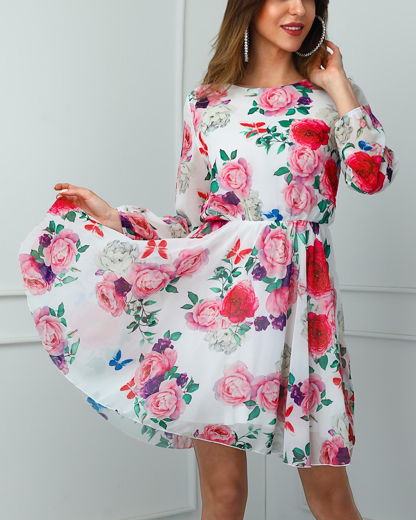 

Floral Print Long Sleeve Mini Dress
