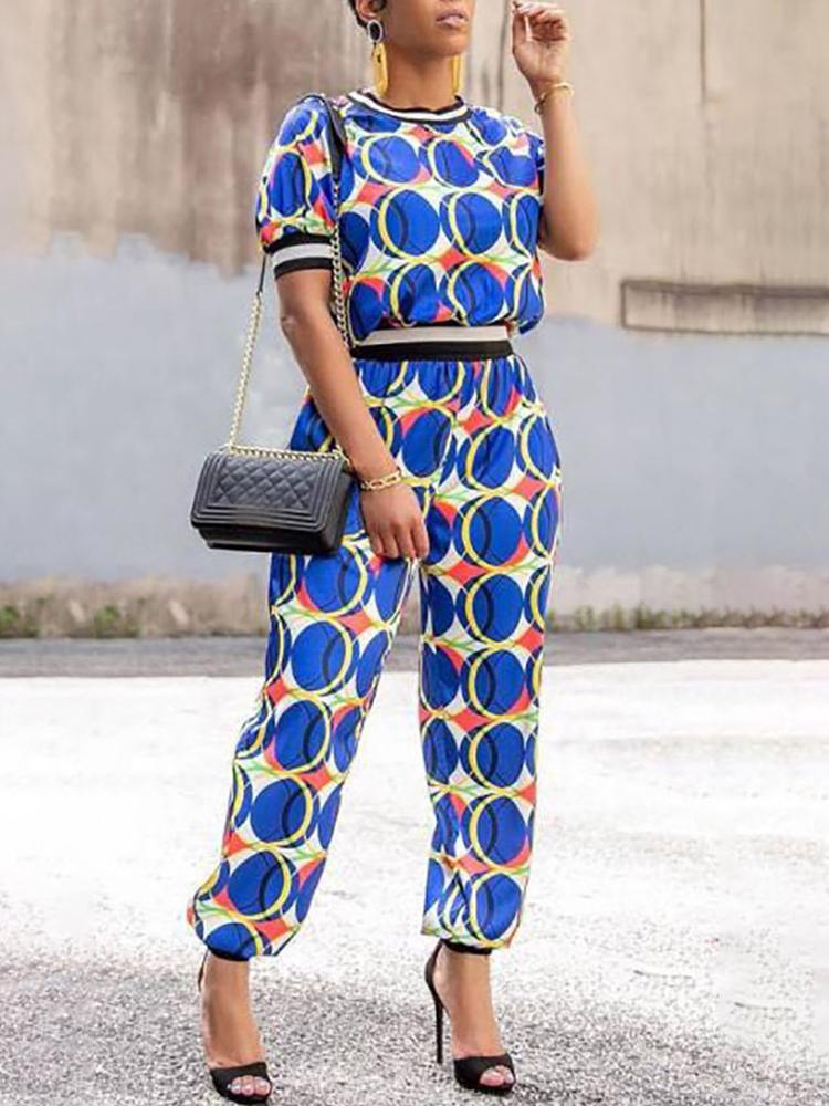 

Circle Print Striped Tape Casual Sets