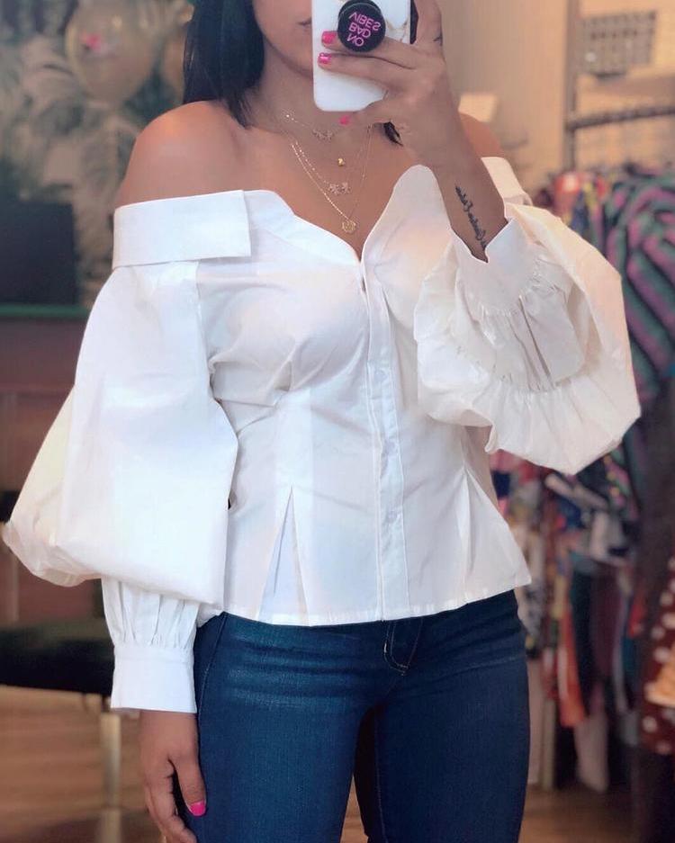 

Lantern Sleeve Off Shoulder Blouse, White