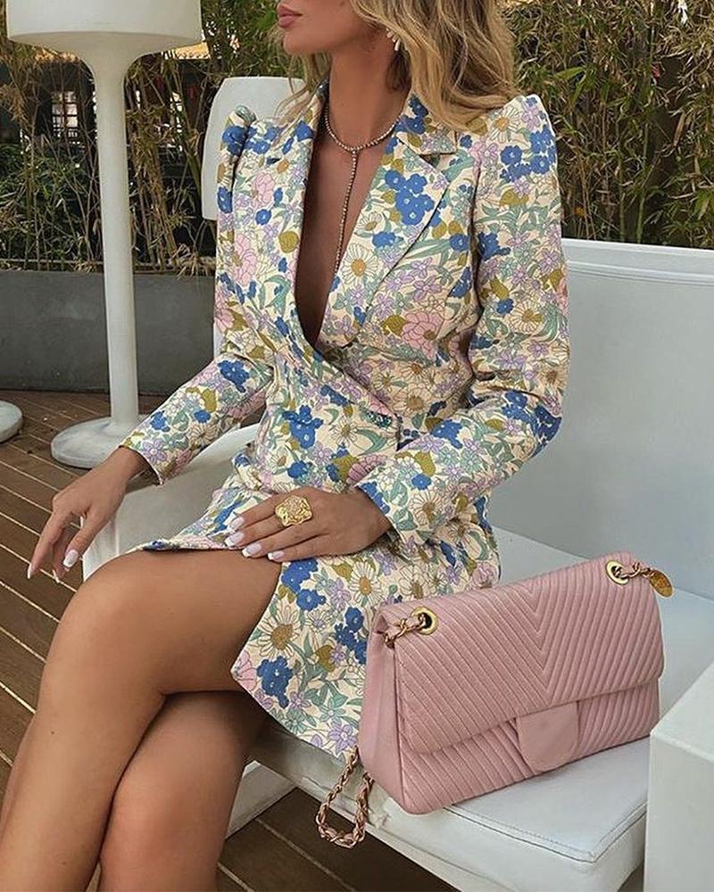 

Floral Long Sleeve Skinny Mini Dress, Multicolor