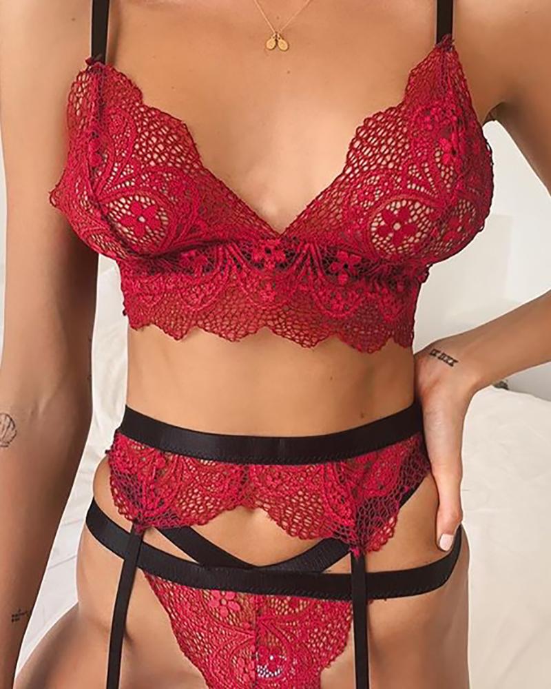 

Lace Tied Spaghetti Strap Teddies, Red