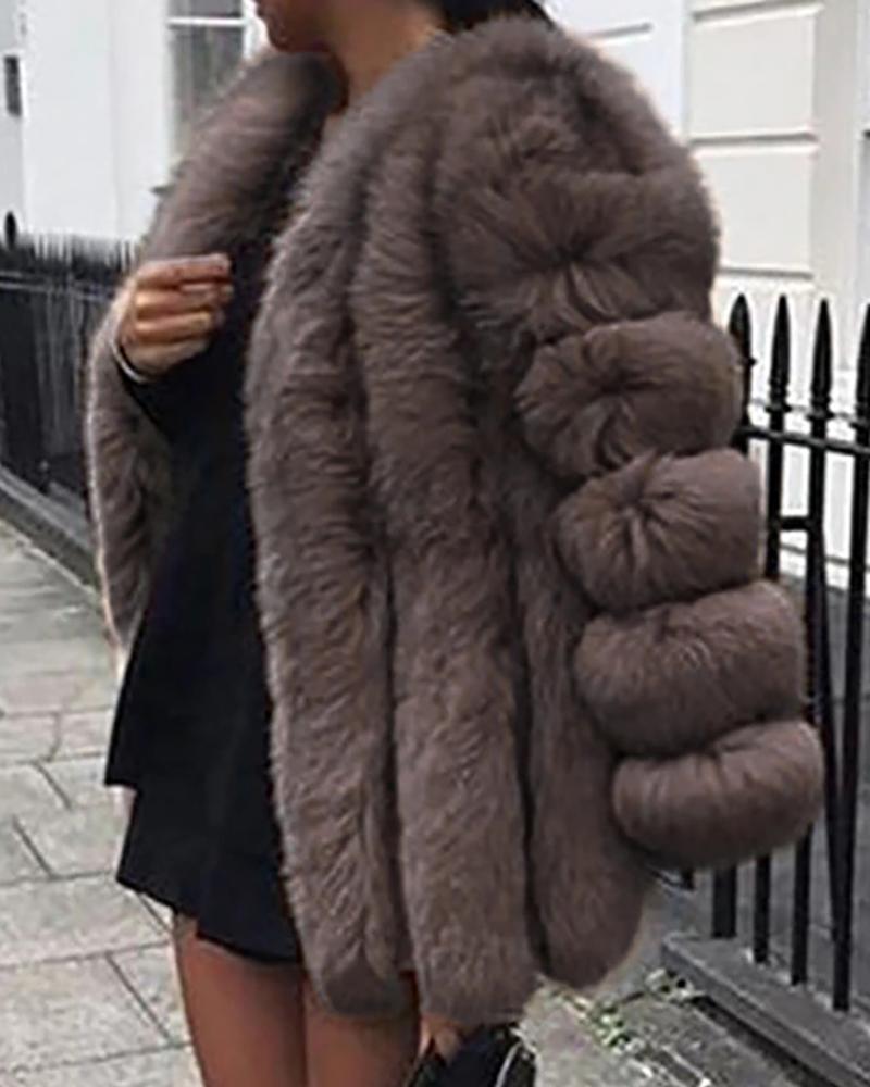 

Solid Faux Fur Longline Casual Coat, Coffee