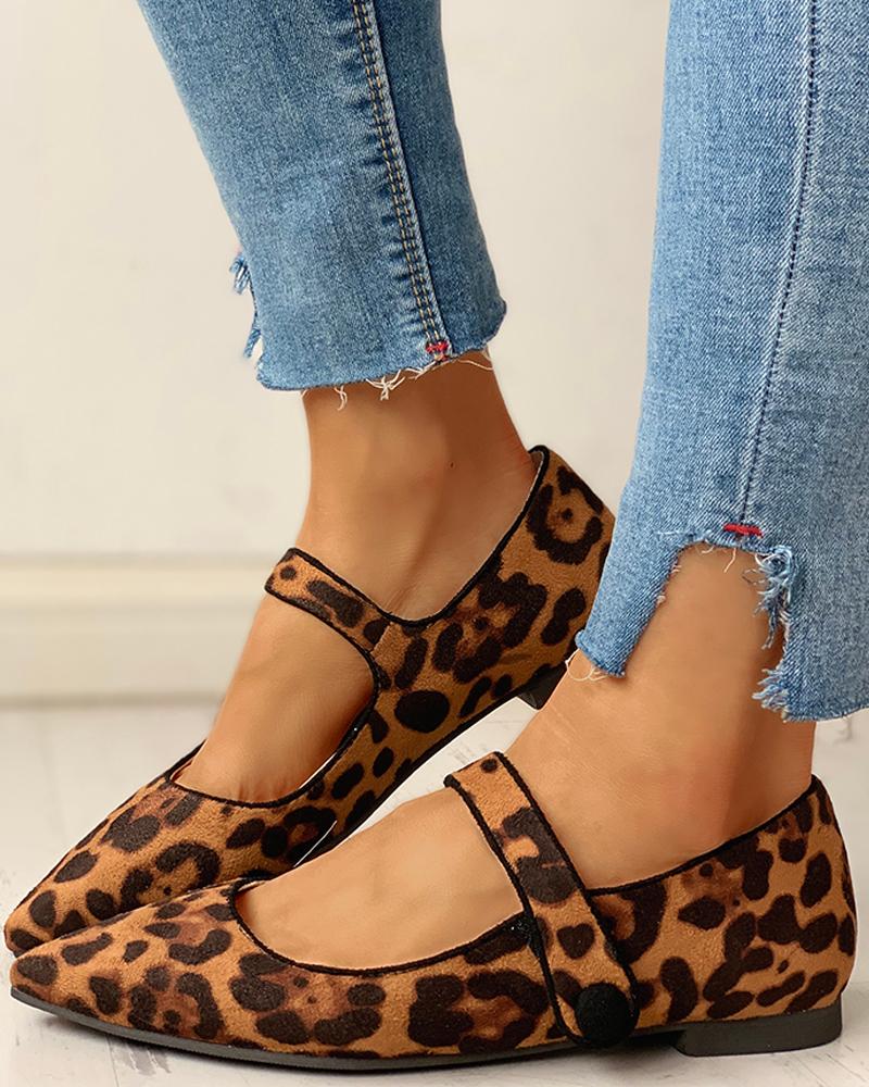 

Pointed Tope Casual Flat Shoes, Leopard