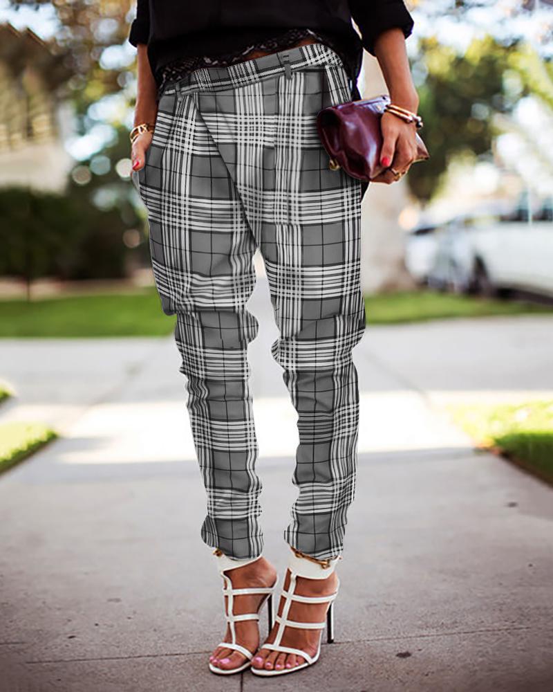 

Grid Colorblock Casual Pencil Pant, Gray