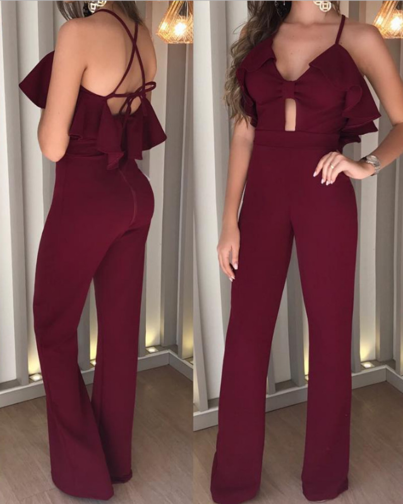 

Crisscross Strap Back Ruffles Design Jumpsuit