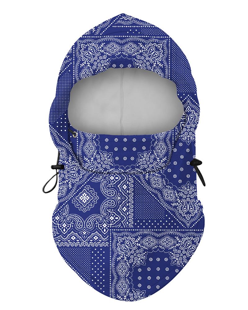 

Retro Print Polar Fleece Hood Adjustable Face Bandana, Blue