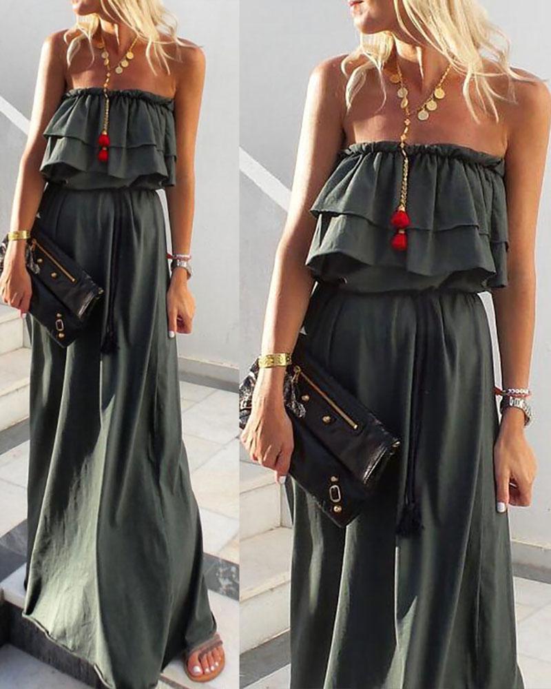 

Bandeau Layered Ruffles Maxi Dress, Dark green