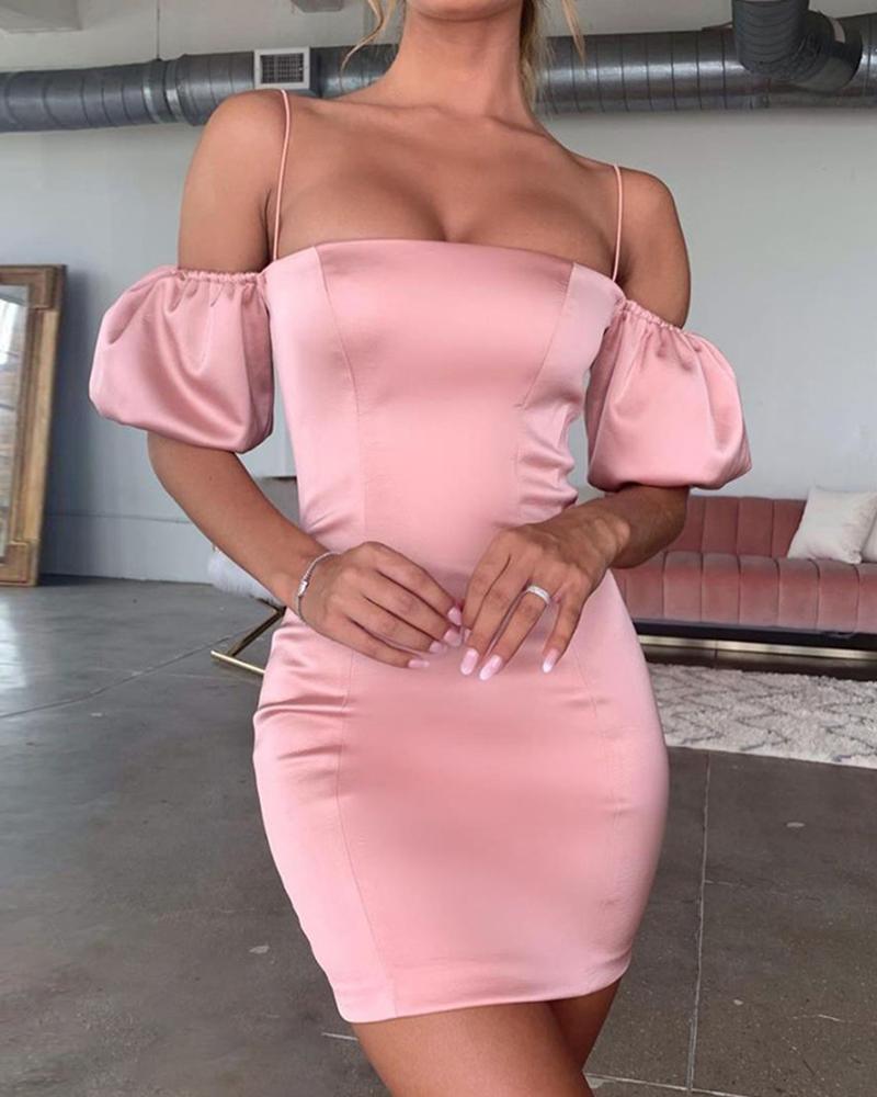 

Solid Spaghetti Strap Backless Bodycon Dress, Pink