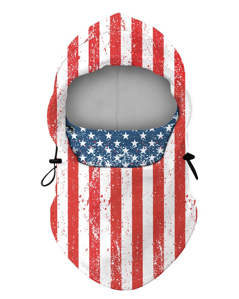 

Flag Print Polar Fleece Hood Adjustable Face Bandana, Red