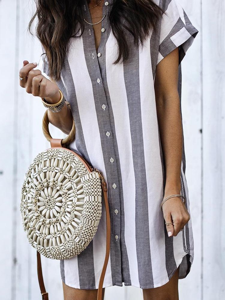 

Fashion Striped Button Through Casual Blouse, Gray