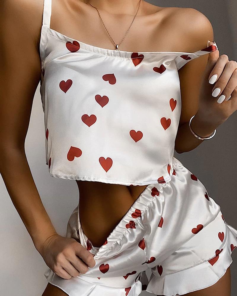 

Heart Print Cami Sets, White