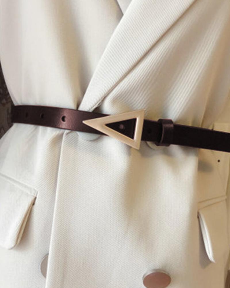 

Solid Metallic Buckle Skinny Waist Belt Jeans Belt, Coffee