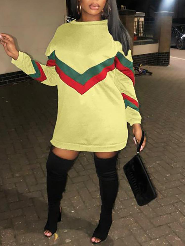 

Colorblock Striped Insert Long Sleeve Dress