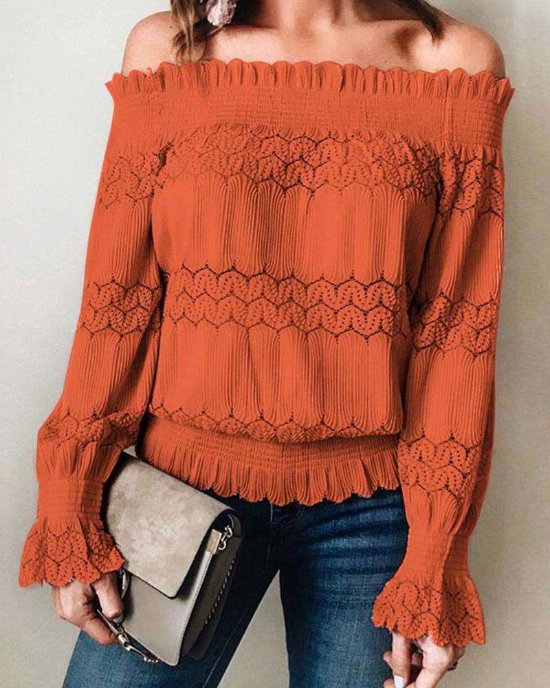 

Off Shoulder Lace Trim Casual Top, Orange