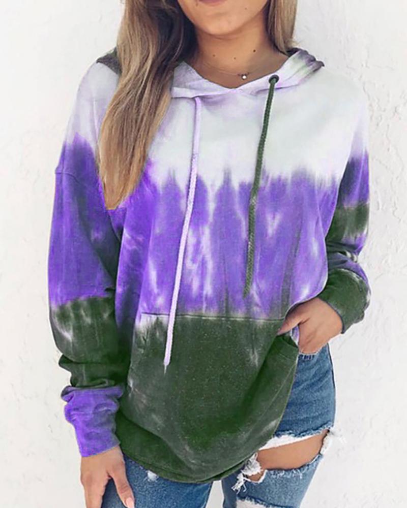 

Colorblock Hooded Long Sleeve Sweatshirt, Purple