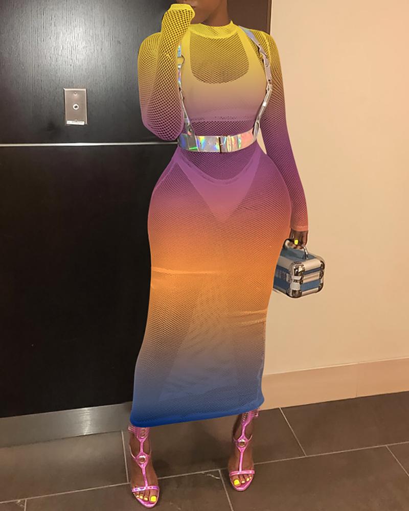 

Sheer Mesh Gradient Color Bodycon Dress, Orange