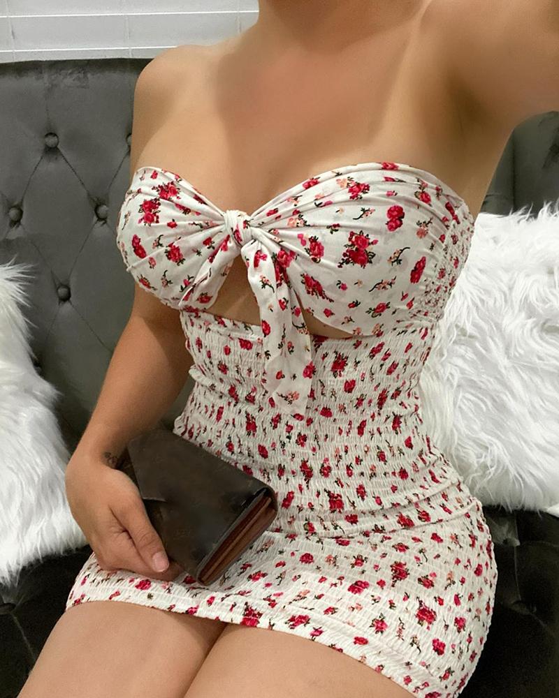 

Bandeau Floral Print Mini Dress, White